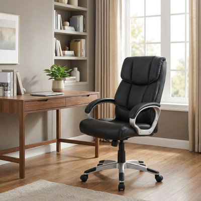 Heavy Duty Big And Tall Adjustable High Back Leather Upholstered Executive Office Desk Chair For Home Office Conference Room Workstation