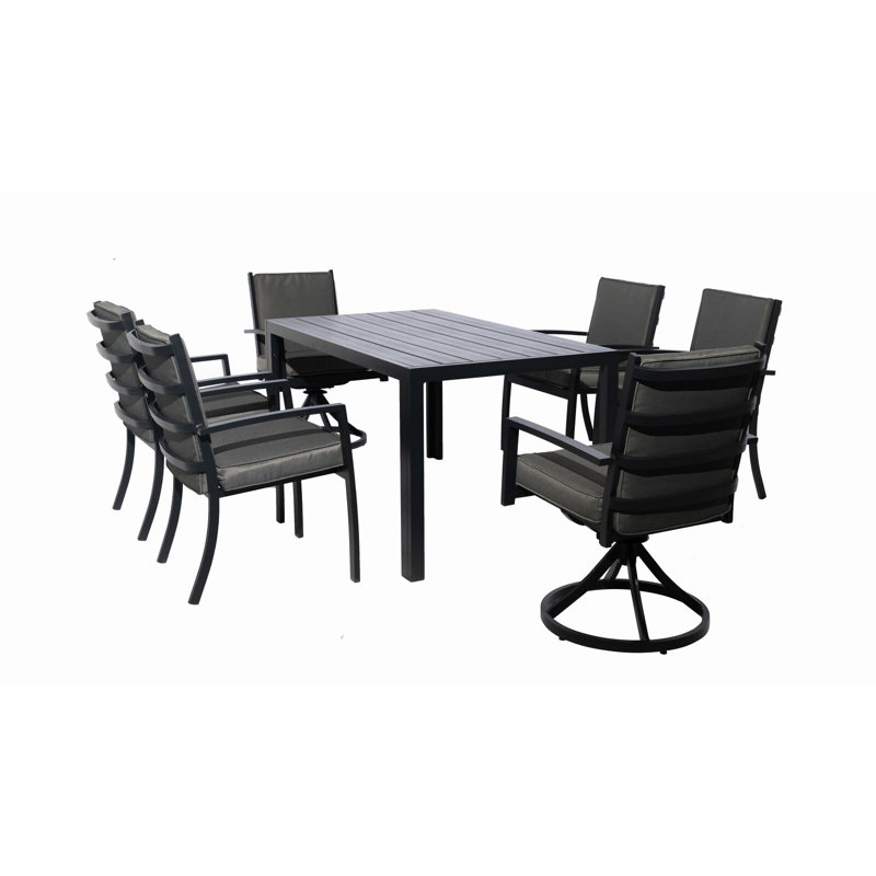 Dezerea 6 - Person Patio Dining Set with Rectangular Table , Cushions Included, 74cm H x 85cm W x 145cm L