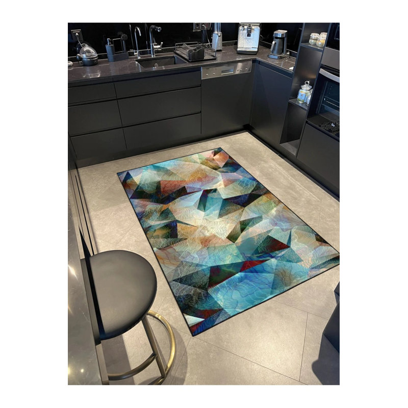 Creative Blue Decorative Washable Carpet, Runner 2'6" x 6'7"