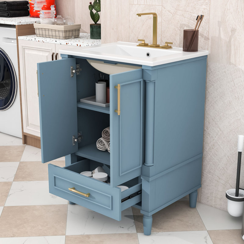 Meuble-lavabo avec lavabo et tablette réglable, Bleu indigo
