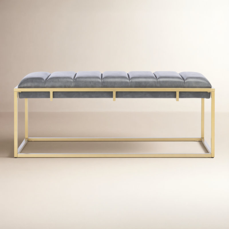 Andy Faux Leather Upholstered Bench, Dark Gray Faux Leather