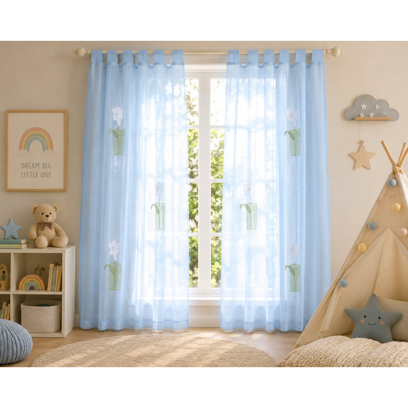 Xia Home Fashions Embroidered Sheer Curtain Panel 60 x 84 Inch Blue