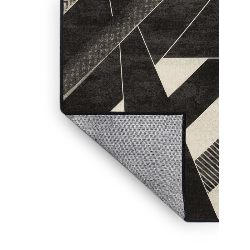 Tapis géométrique rétro noir lavable à la machine Brooksville, 8 x 10
