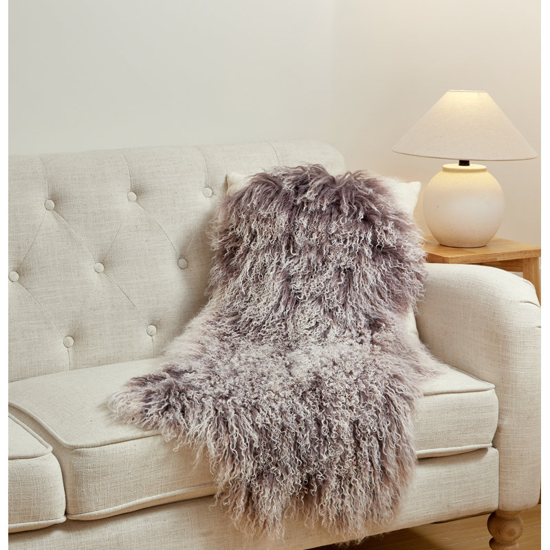 MONGOLIAN LAMB Sheepskin Throw Blanket, Gray