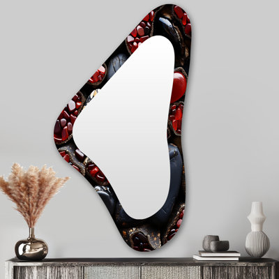 Janica Stone Ruby Radiance 1 - Miroir asymétrique à géométrie de pierre, miroir mural rouge à forme unique, reproduction d'art en métal