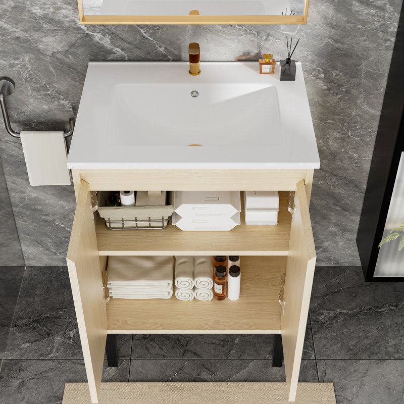 Meuble-lavabo flottant 24 po sans évier - chêne avec grand rangement, Carb2, facile à assembler, profondeur 23,69 po, largeur 18,15 po, formaldéhyde à faible hauteur de 34,65 po, assemblage rapide,