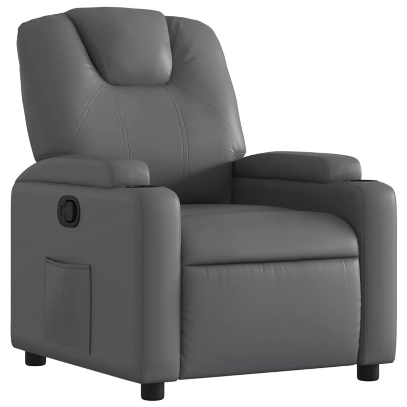 Fauteuil inclinable manuel Budmir, dossier / repose-pieds réglable, cuir, Gris