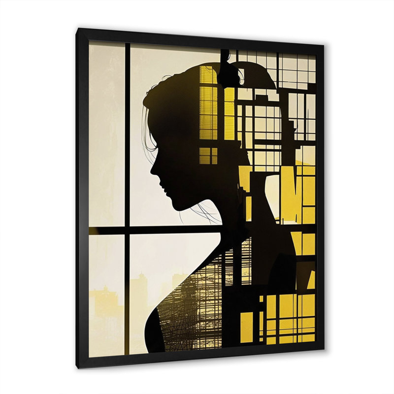 «Eliahs Silhouette» en jaune et noir sur toile, Cadre photo noir, H 20 po x l 12 po x P 1 po
