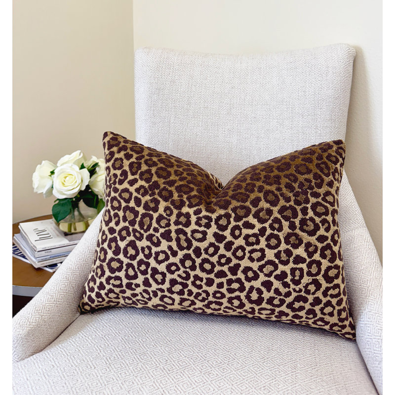 Housse de coussin lombaire en velours Leopard, Imprimé animal brun, Rectangle H 14 po x l 20 po