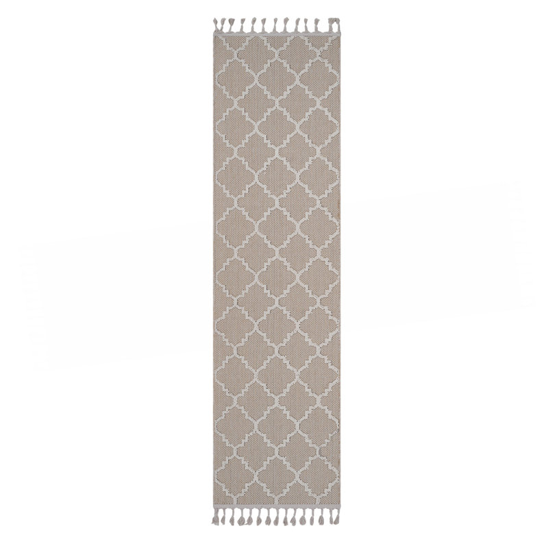 Collection Ivory /Trellis Indoor/Outdoor Area Rug, Runner 2'2" x 8'