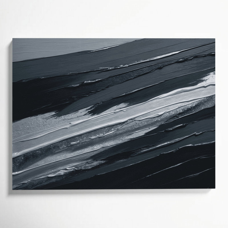 Toile horizontale à rayures horizontales gris foncé et gris argenté, H 24 po x l 36 po