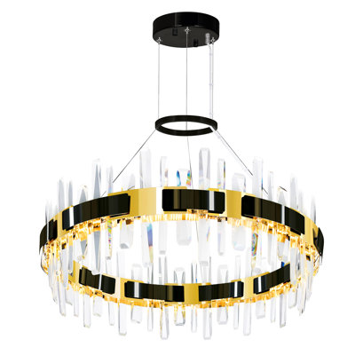 32'' Pearl Black Modern Chandelier with Adjustable Hanging Height – Integrated LED Light for Dining Room, Kitchen, or Foyer