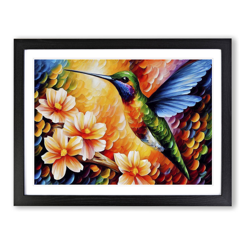 Hummingbird Vol.3 Abstract - Single Picture Frame Painting, Black, 34cm H x 46cm W x 2cm D