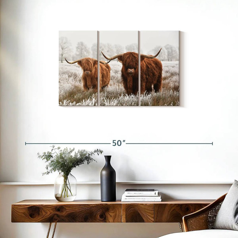 Poilu Highland Cows 3 pièces, H 20 po x l 33 po x P 1,25 po