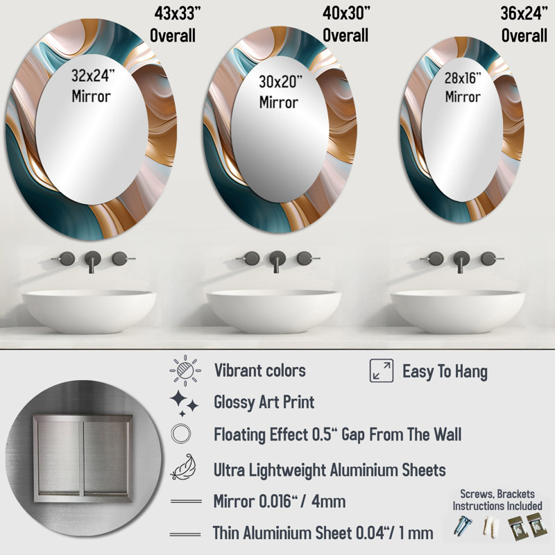 Miroir mural moderne Tender Wave Harmony, 40 po x 30 po