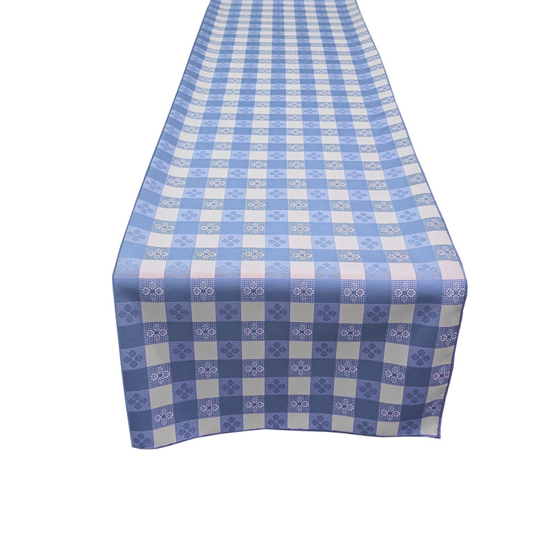 Poplin Tavern Gingham Checkered Polyester Table Runner, 108" L x 12" W, Light Blue
