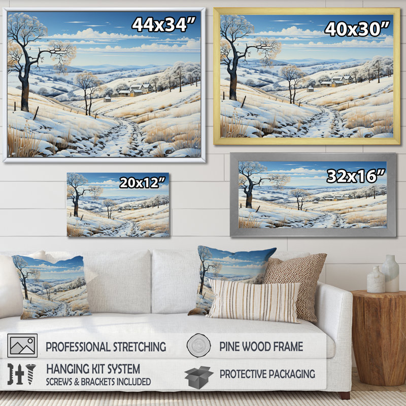 «Snow Winters Embrace Pastoral I», reproduction sur toile, H 24 po x l 32 po x P 1 po, Cadre photo blanc