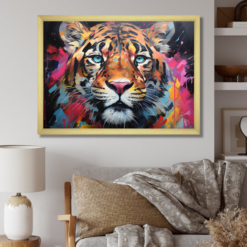 Colourful Panther Fauvist Spirit Acrylic I - Animals Canvas Wall Art, Cadre doré à une seule photo