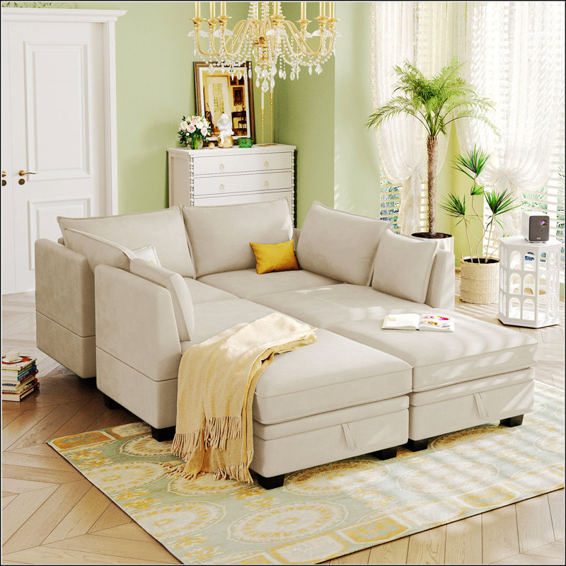Modern Large U-Shape Modular Sectional Sofa, Beige