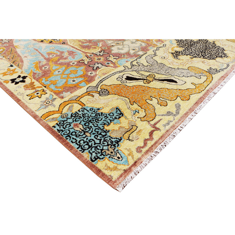 Hand Knotted Wool Area Rug in Brown And Gold, Rectangle 9' x 12'