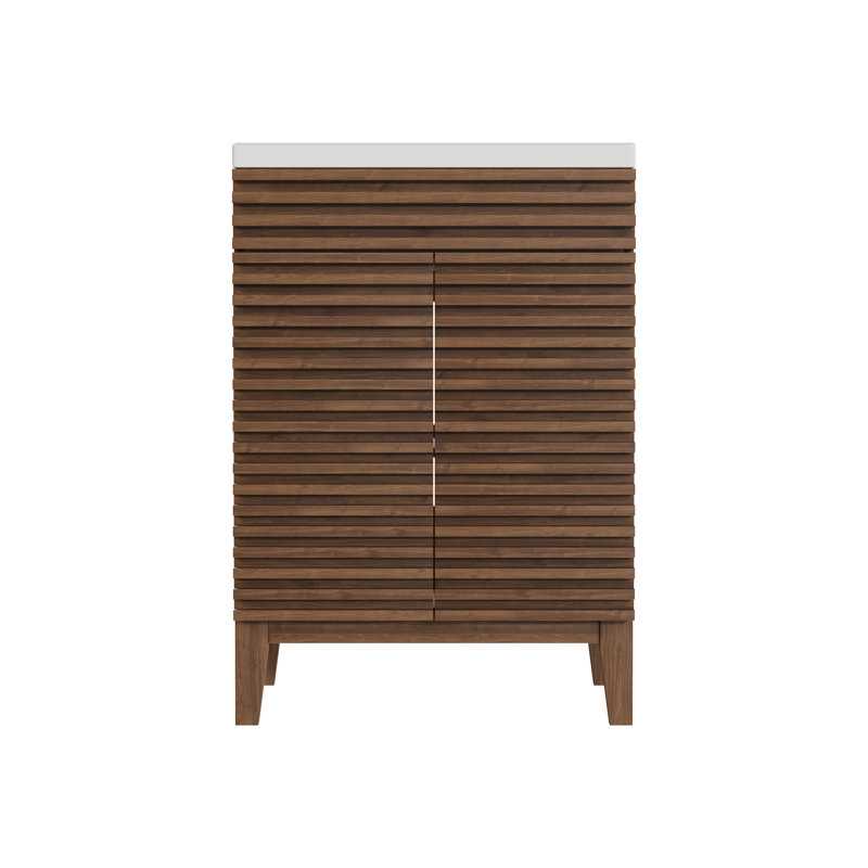24" Walnut Freestanding Bathroom Vanity with Ceramic Sink