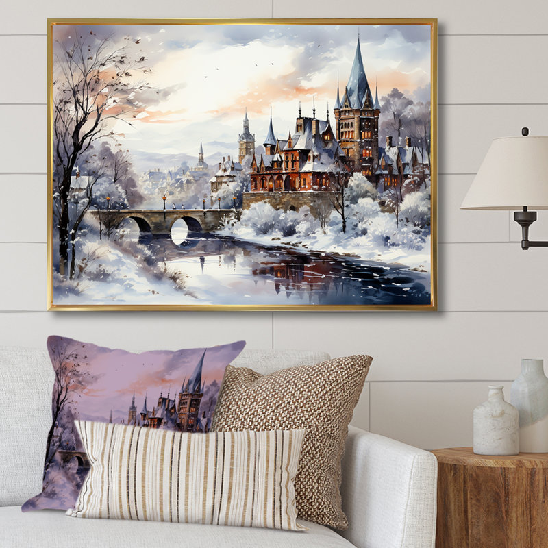 «Wonderful village Winter at Christmas III - Winter Landscape Large», art mural, Cadre flottant doré