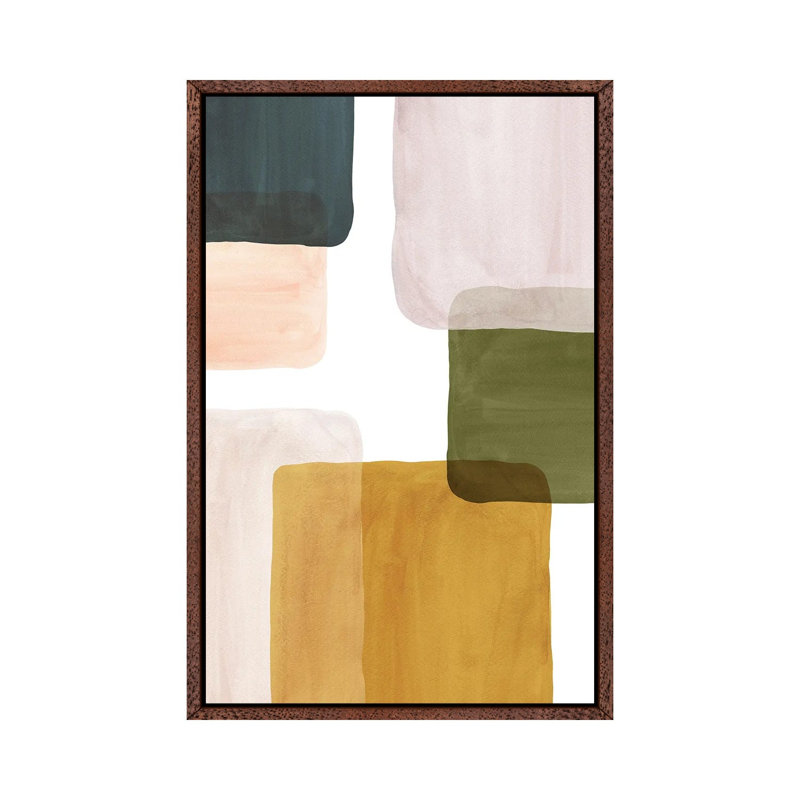 Colours Blocks Art II by Whales Way - Painting on Canvas, 66.04cm H x 45.72cm W x 3.81cm D, Classic Brown Wood Framed