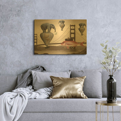 «Tea Time» par Daniela Nocito, art mural en métal doré, 16 po x 12 po