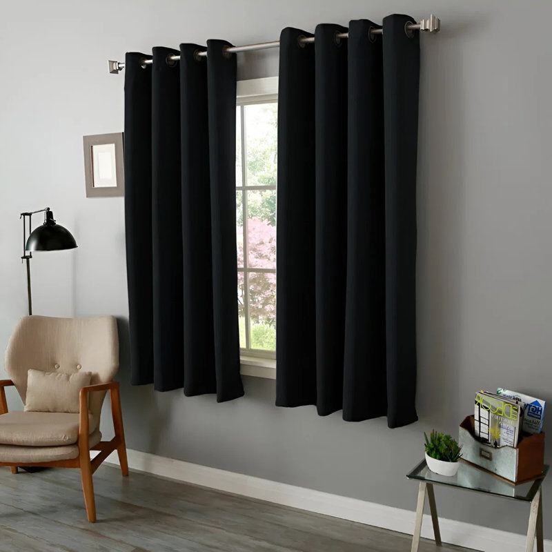 Cariya Small Window Eyelet Blackout Thermal Curtains  – Light Blocking & Energy Efficient, Black, 228cm Width x 228cm Drop