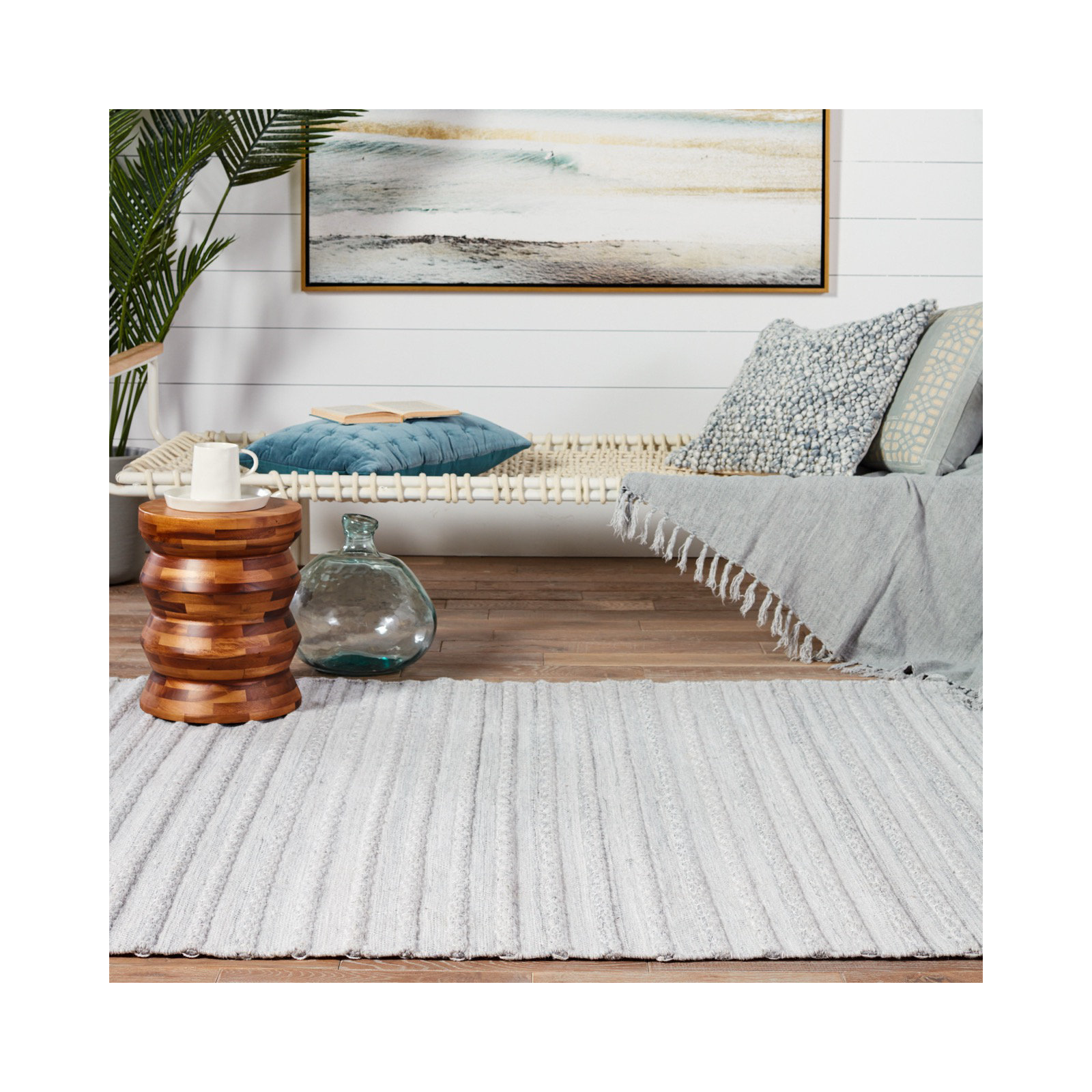 Graham Handmade Recycled P.E.T Neutral Gray/Glacier/Gardenia Indoor/Outdoor Rug, Rectangle 10' x 14'