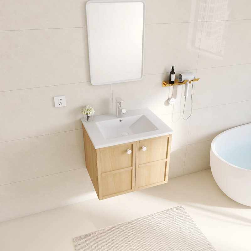 Meuble-lavabo moderne 24 po avec lavabo en céramique blanche Quornby, armoire de rangement murale, portes à fermeture douce