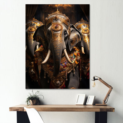 Art asiatique, éléphants thaïlandais sur toile