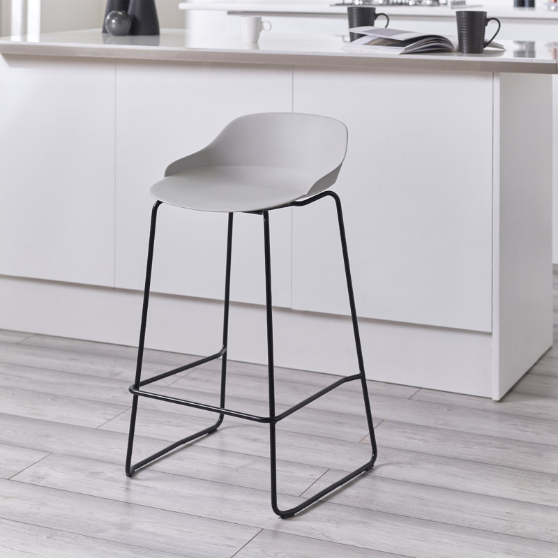 Nikhil Counter Stool with Metal Frame, Light Grey/Black