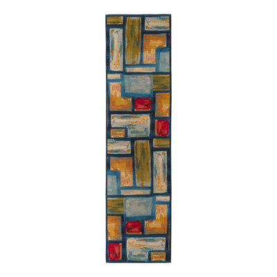Tapis intérieur / extérieur bleu à motif géométrique Merrimac