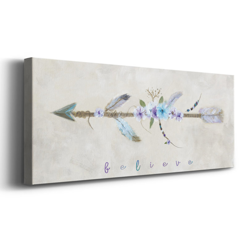 Boho Arrow I - Art textuel panoramique sur toile tendue, H 12 po x l 30 po x P 1,5 po