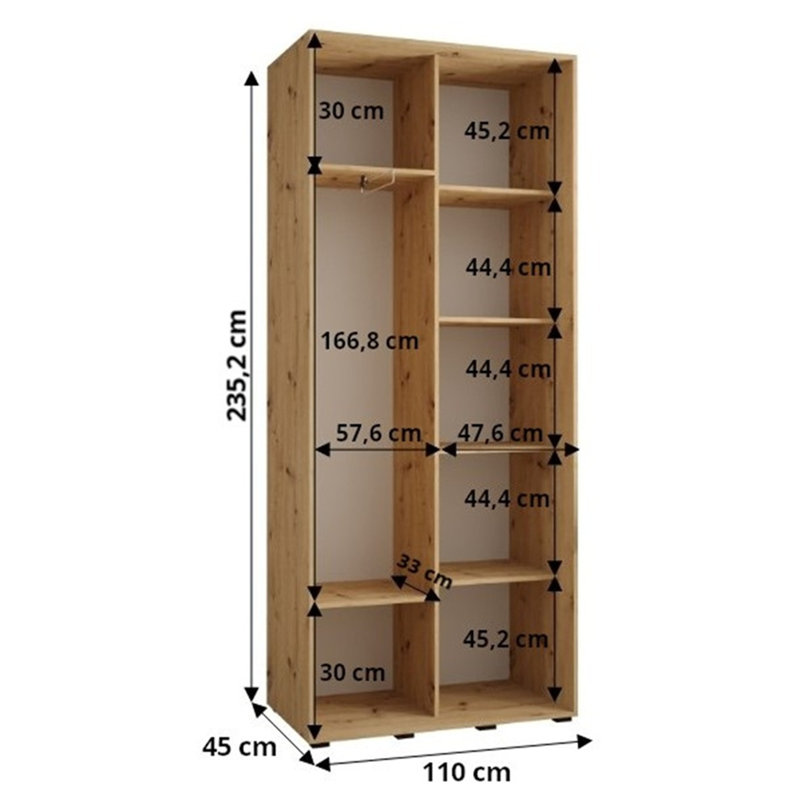 Sliding Wardrobe Vado, 235.2cm H x 130 cm x 45cm, Black/White