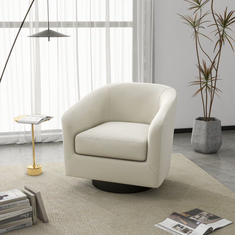 Bennett 73.1 Cm Wide Cotton Swivel Barrel Chair, Beige Fabric