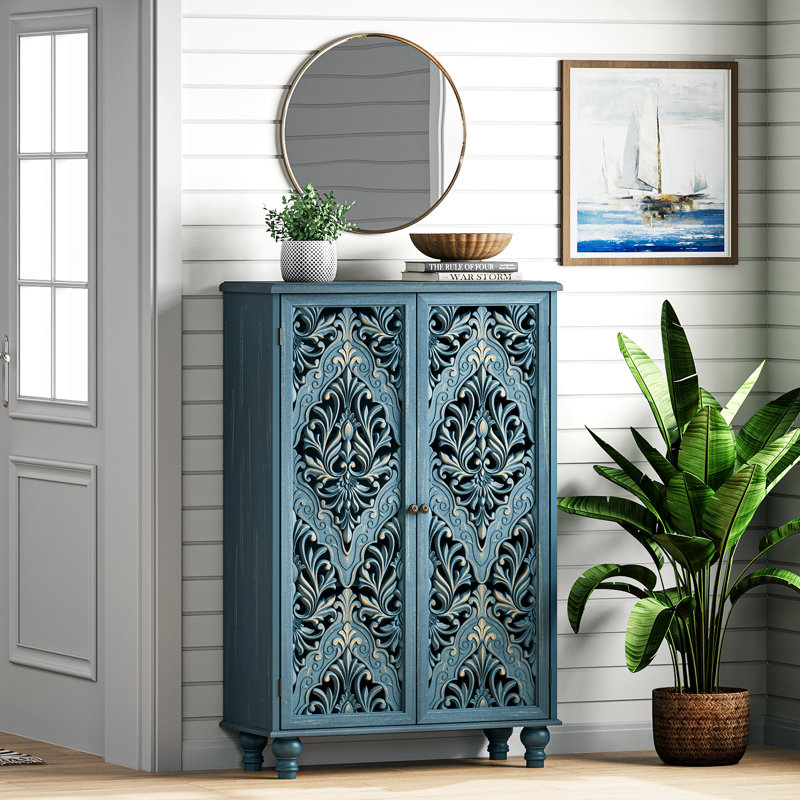 Tall Storage Cabinet,Accent Chest,Accent Cabinet with Doors,Sideboard Buffet with Shelves, Blue