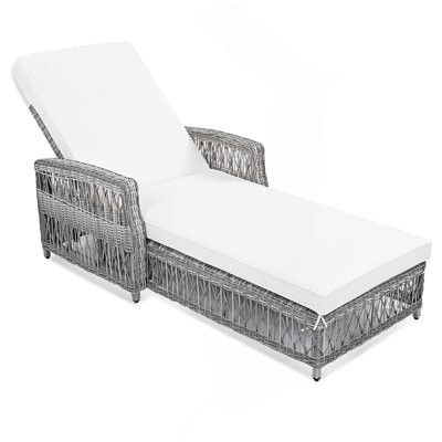 2 Pieces Long Reclining Chaise, Outdoor Wicker Lounge With Armrests, Patio Adjustable Recliner With Soft Removable Cushions, All Weather Rattan Pool Lounge For Poolside  Garden