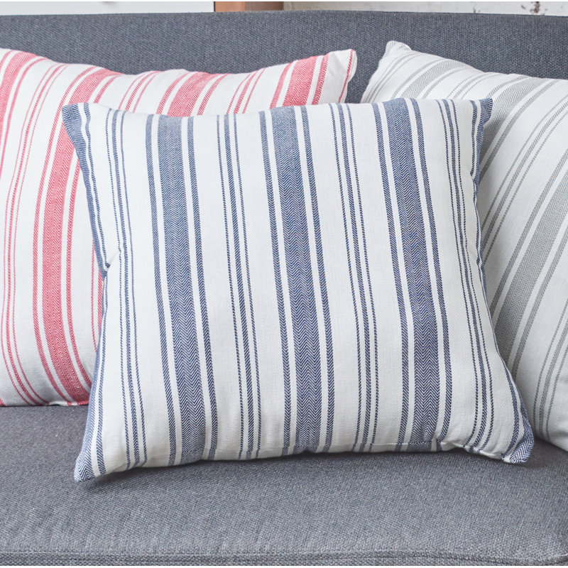 Savannah Stripe Woven Square Throw Pillow, Gray