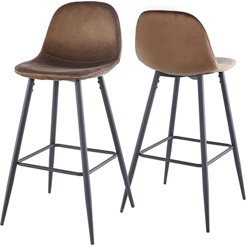 Tabourets de bar confortables en velours avec dossier, conception moderne pour îlot de cuisine ou bar, structure en métal robuste, facile à assembler