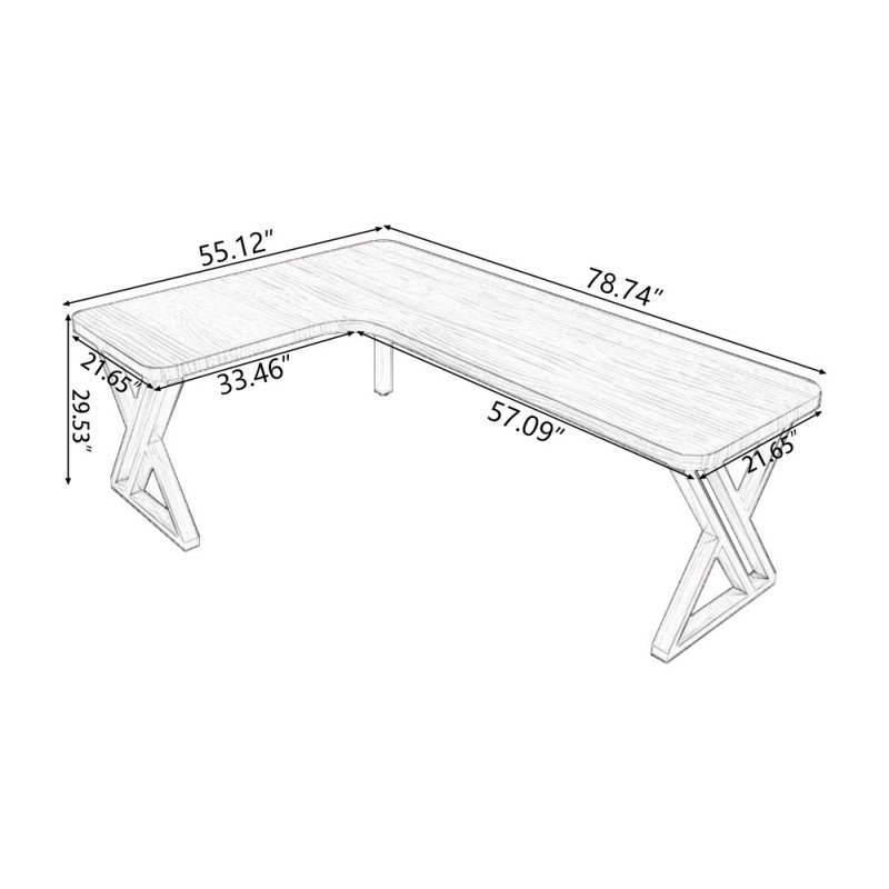 Walnut L-Shaped Solid Wood desks, 29.53" H x 78.74" W x 55.12" D, Left Hand Return