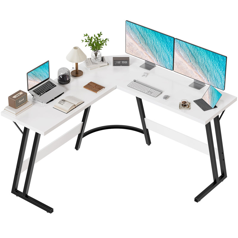 Vanesa 120cm L-Shape Computer Desk Metal Base Corner Gaming Desk Large PC Writing Table, 75 H x 120 W x 120 D, White
