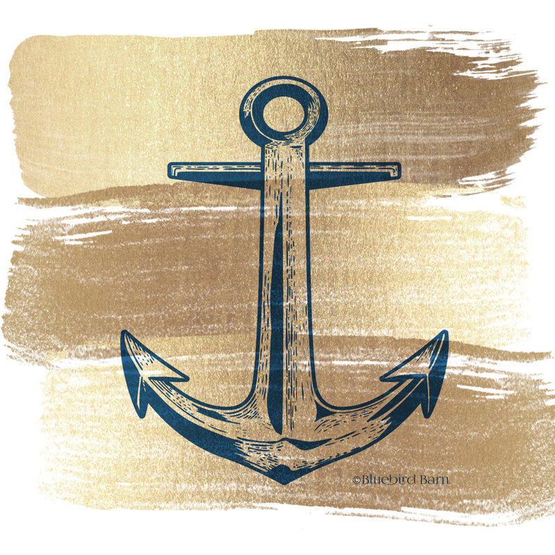 «Brushed Gold Anchor» par Bluebird Barn, impression, Cadre simple argenté, Non, H 30 po x l 30 po
