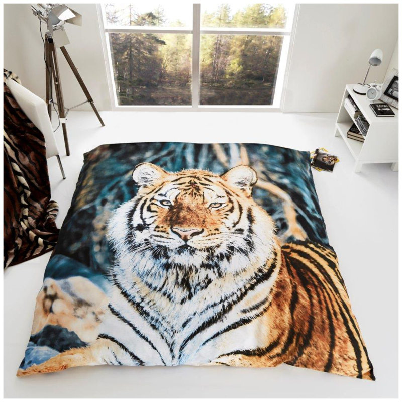  3D Printed Tiger Face Throw, 150cm x 200cm, Brown/White/Black Tiger
