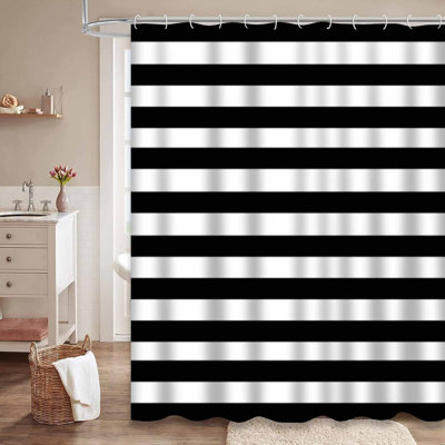 Rideau de douche rayé noir avec 12 crochets