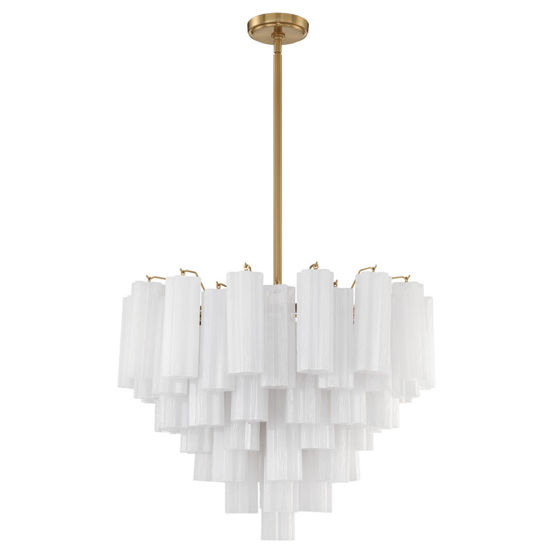 Lustre Clela, Laiton vieilli, H 21,5 po x l 26,75 po x P 26,75 po, Blanc