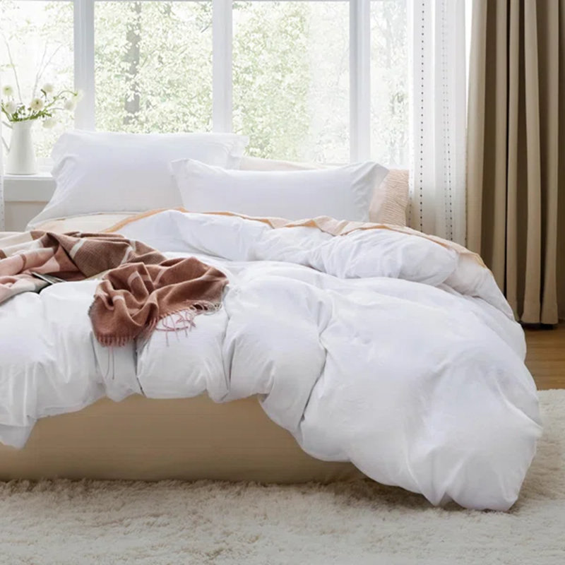Bedsure Microfiber Duvet Cover Queen Size - Prewashed Cotton-Like Extra Soft Bedding Set (Set of 3), Bright White