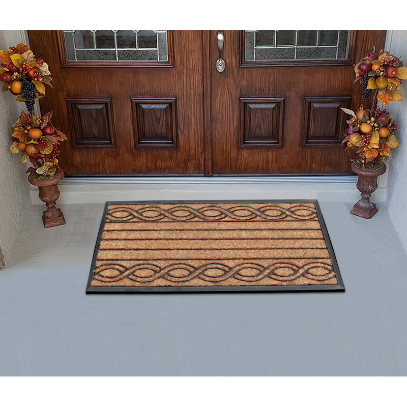 Rubber and Coir Doormat 24" x 39" Non-Slip Outdoor Mat Twisted Striped Black