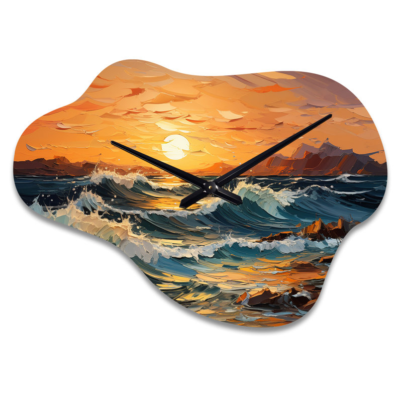 Abstrait lyrique orange sarcelle, coucher de soleil lyrique - horloge murale asymétrique, Petit